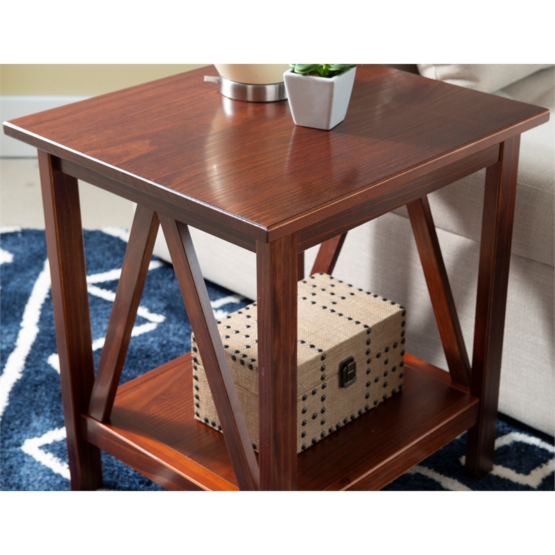 Home Square 2 Piece Wood End Table Set in Brown