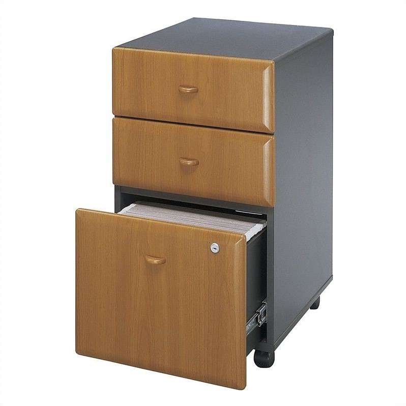 Home Square 3 Drawer Wood Mobile Filing Cabinet Set in Natural Cherry (Set of 2)