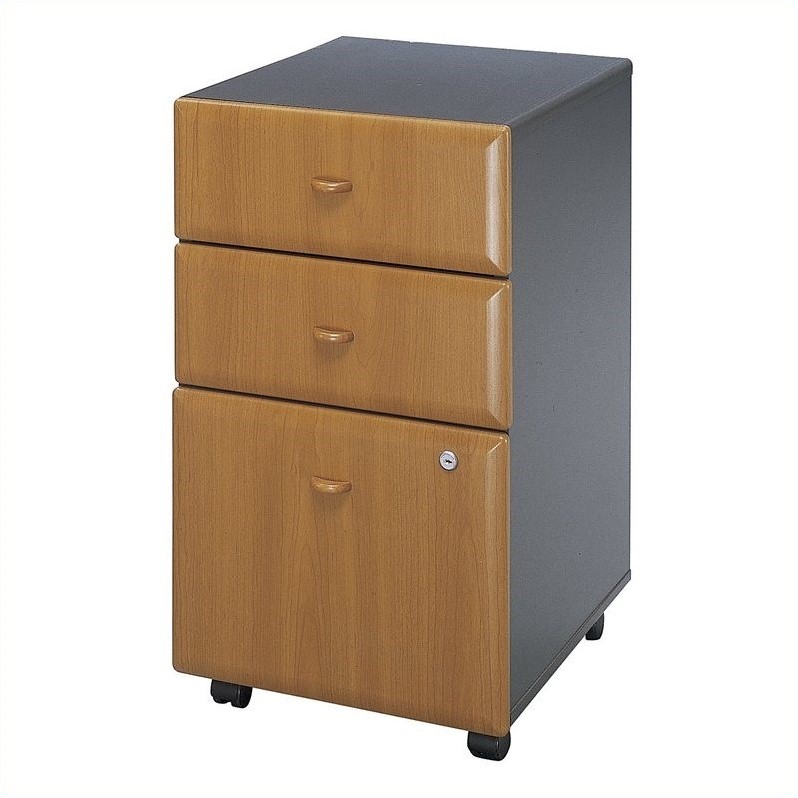 Home Square 3 Drawer Wood Mobile Filing Cabinet Set in Natural Cherry (Set of 2)