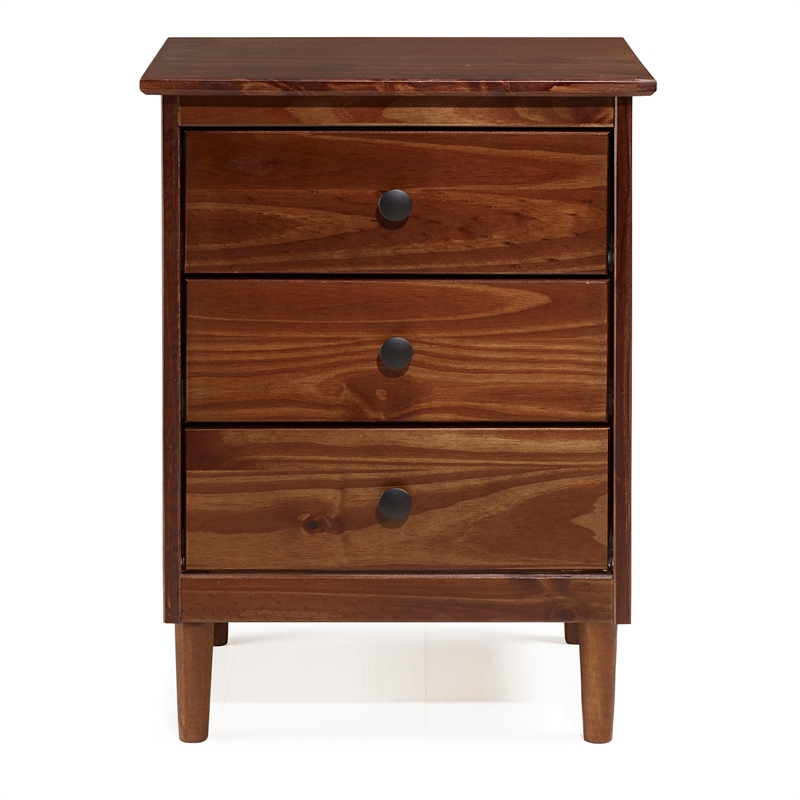 Home Square 3 Drawer Solid Wood Nightstand Set in Walnut (Set of 2)