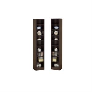 Home Square 9 Shelf Narrow Bookcase Set in Cappuccino (Set of 2)