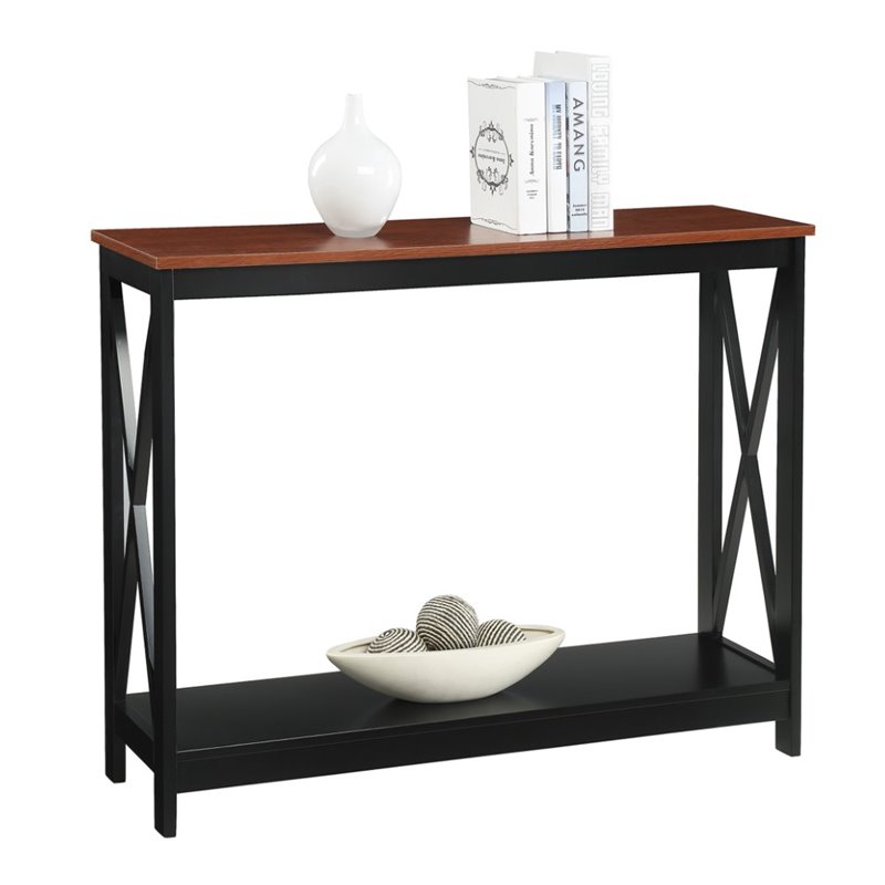 Home Square 2 Piece Wood Console Table Set in Cherry and Black