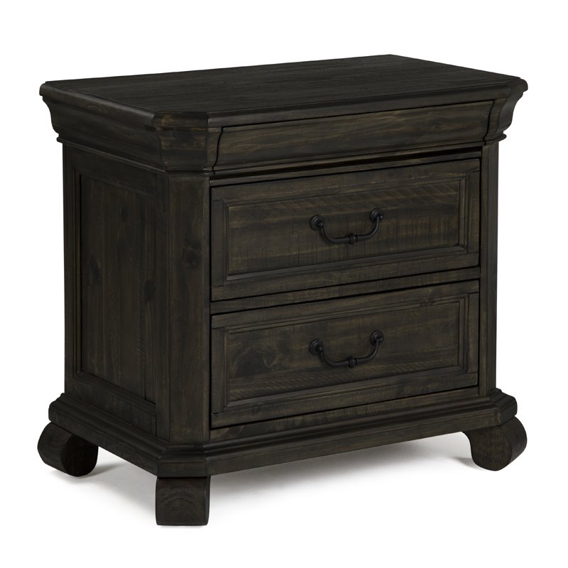 Home Square Traditional 3 Drawer Wood Nightstand Set in Peppercorn (Set of 2)