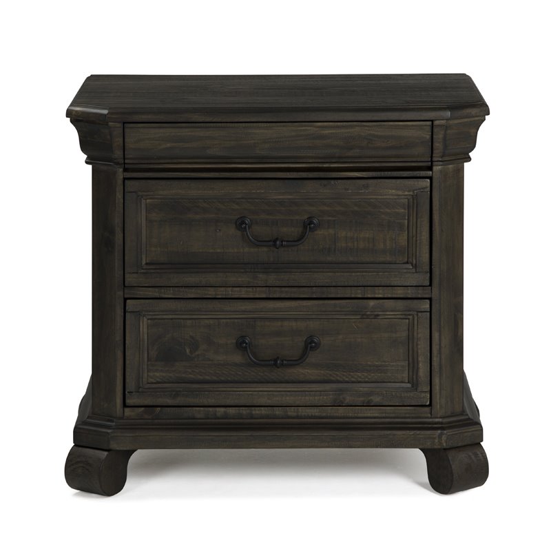 Home Square Traditional 3 Drawer Wood Nightstand Set in Peppercorn (Set of 2)