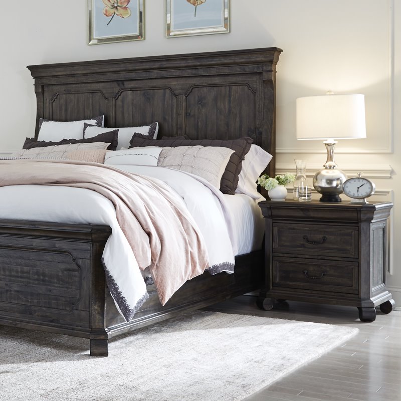 Home Square Traditional 3 Drawer Wood Nightstand Set in Peppercorn (Set of 2)