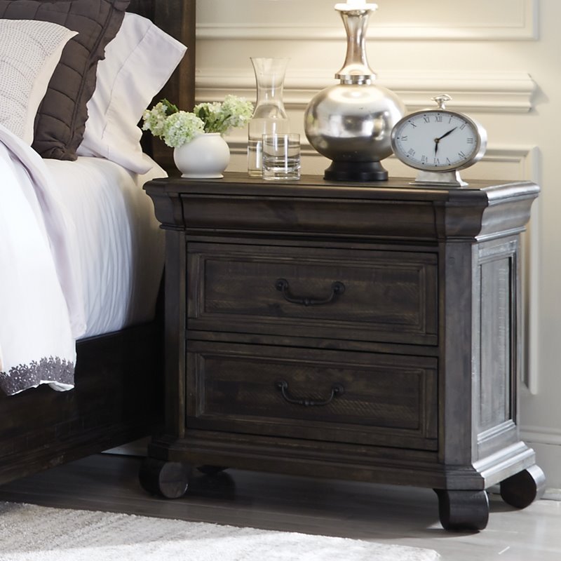 Home Square Traditional 3 Drawer Wood Nightstand Set in Peppercorn (Set of 2)