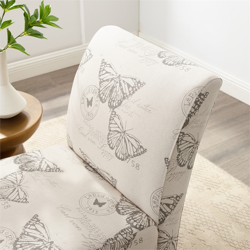 Home Square 2 Piece Butterfly Upholstered Wood Slipper Chair Set in Gray