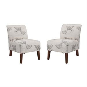 Home Square 2 Piece Butterfly Upholstered Wood Slipper Chair Set in Gray