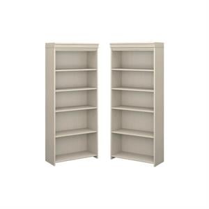Home Square 5 Shelf Engineered Wood Bookcase Set in Antique White (Set of 2)