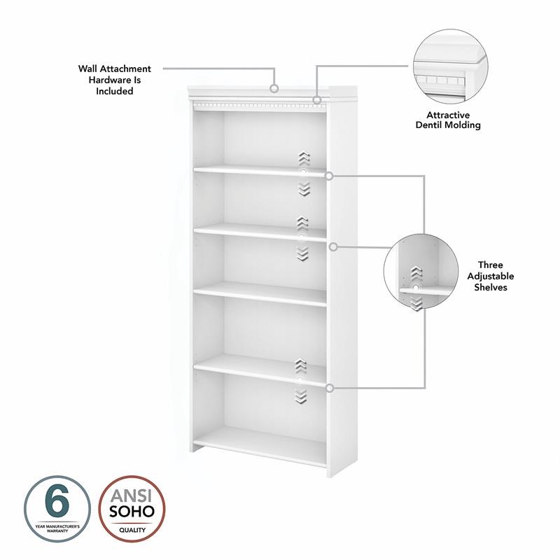 Home Square 5-Shelf Wood Bookcase Set in Pure White and Shiplap Gray (Set of 2)