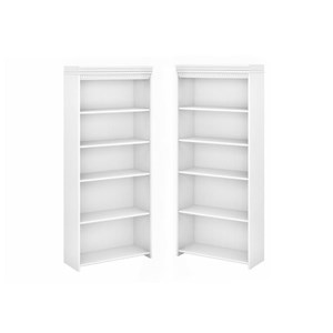 Home Square 5-Shelf Wood Bookcase Set in Pure White and Shiplap Gray (Set of 2)