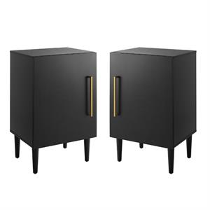 Home Square 2 Piece Wood Record Player Stand Set in Matte Black