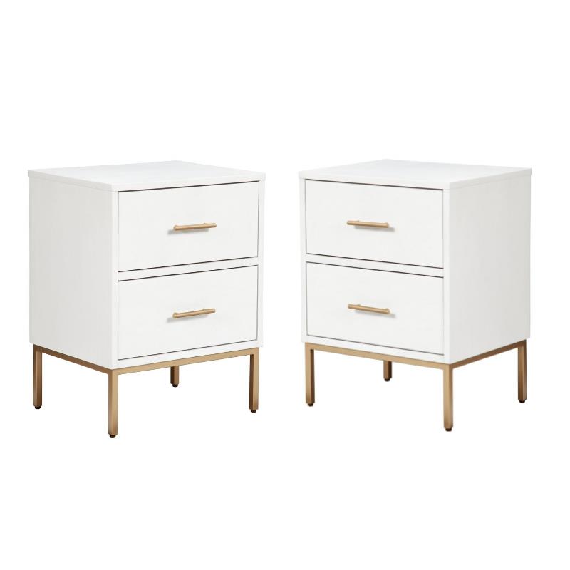 Home Square Two Drawer Wood Nightstand Set in White (Set of 2)