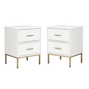 Home Square Two Drawer Wood Nightstand Set in White (Set of 2)