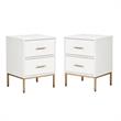 Home Square Two Drawer Wood Nightstand Set in White (Set of 2)