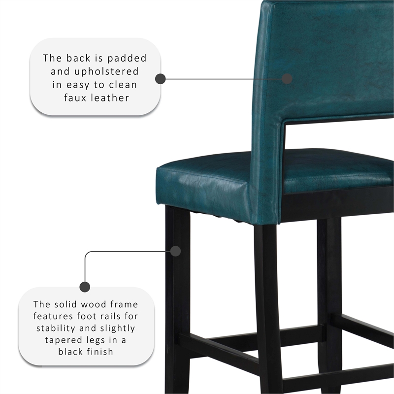 Home Square 2 Piece Wood Counter Stool Set in Agean Blue