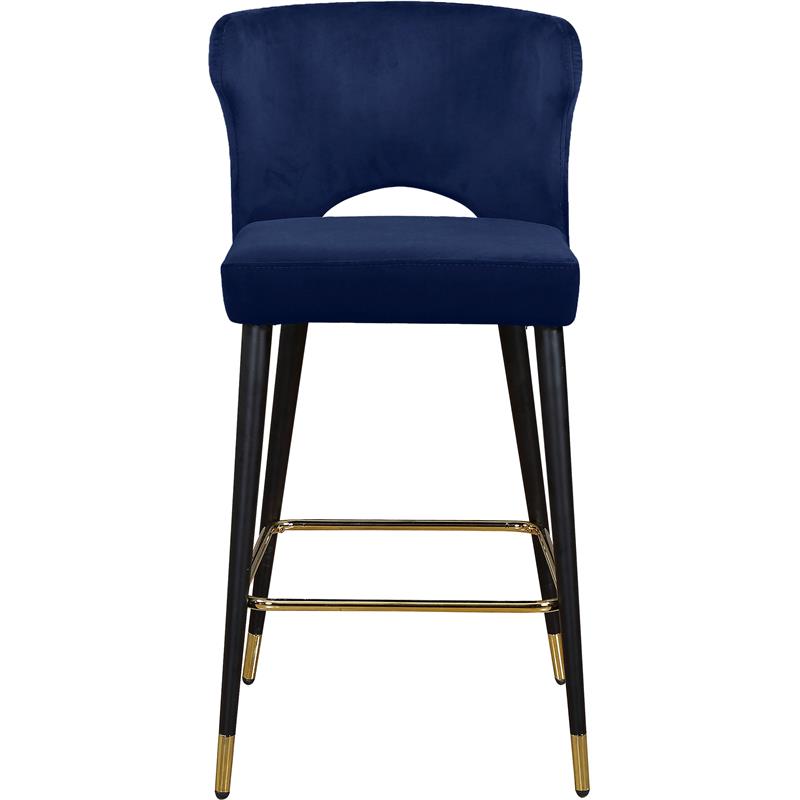 Home Square 2 Piece Upholstered Velvet Bar Stool Set in Navy