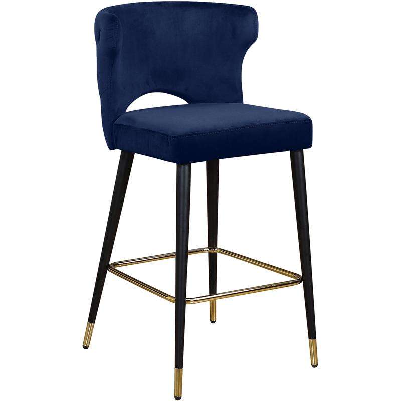 Home Square 2 Piece Upholstered Velvet Bar Stool Set in Navy