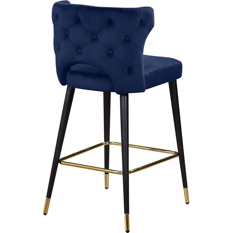 Home Square 2 Piece Upholstered Velvet Bar Stool Set in Navy