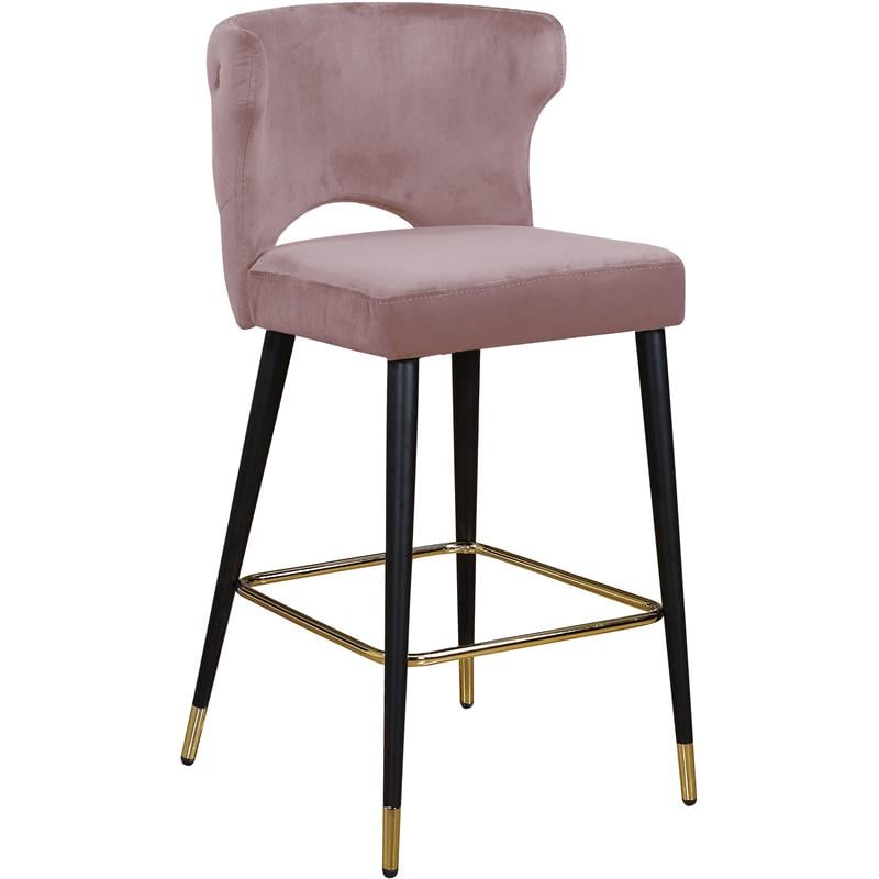 Home Square 2 Piece Upholstered Velvet Bar Stool Set in Pink
