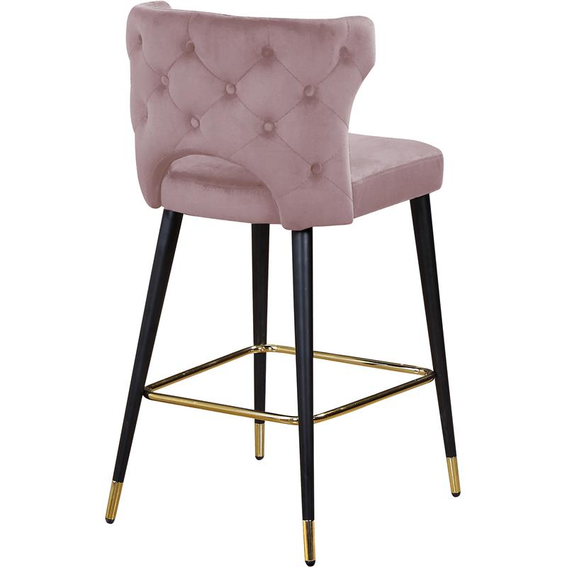 Home Square 2 Piece Upholstered Velvet Bar Stool Set in Pink