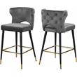 Home Square 2 Piece Upholstered Velvet Bar Stool Set in Gray
