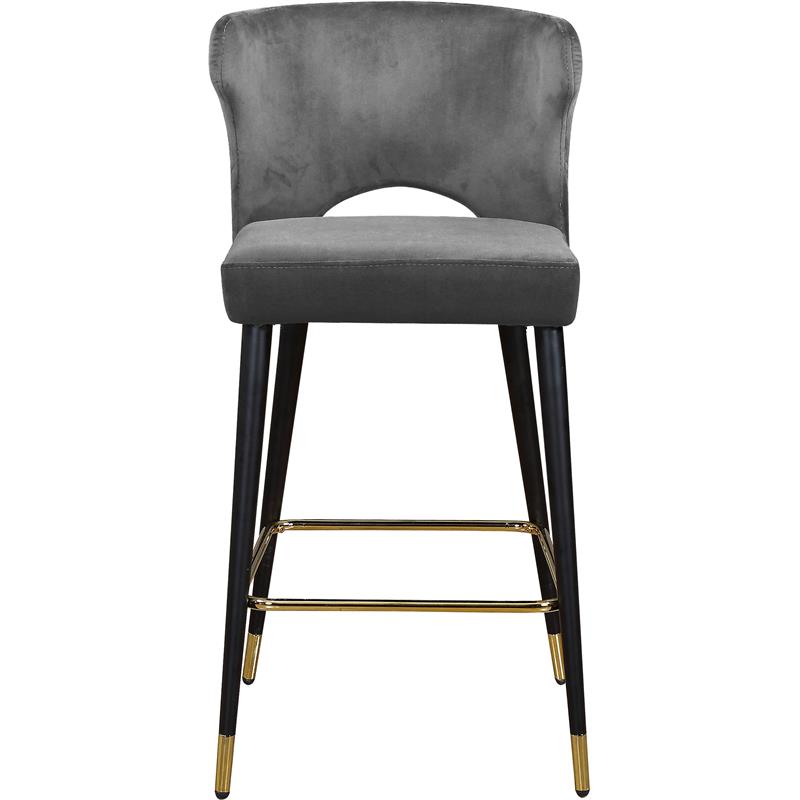 Home Square 2 Piece Upholstered Velvet Bar Stool Set in Gray