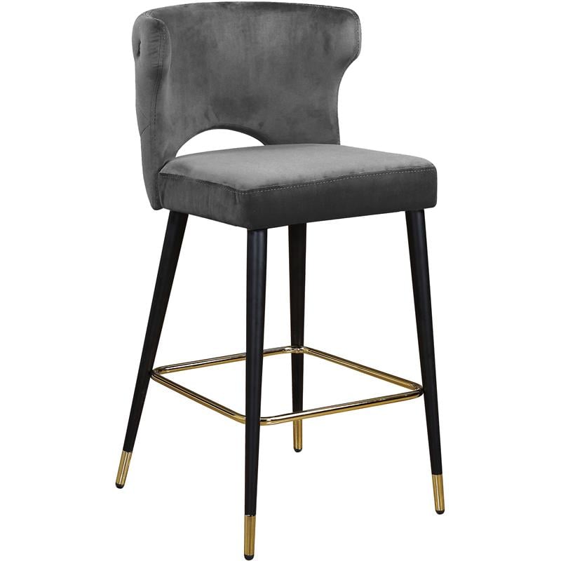 Home Square 2 Piece Upholstered Velvet Bar Stool Set in Gray
