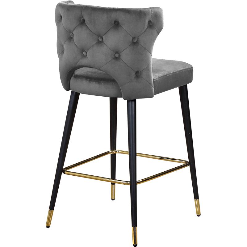 Home Square 2 Piece Upholstered Velvet Bar Stool Set in Gray
