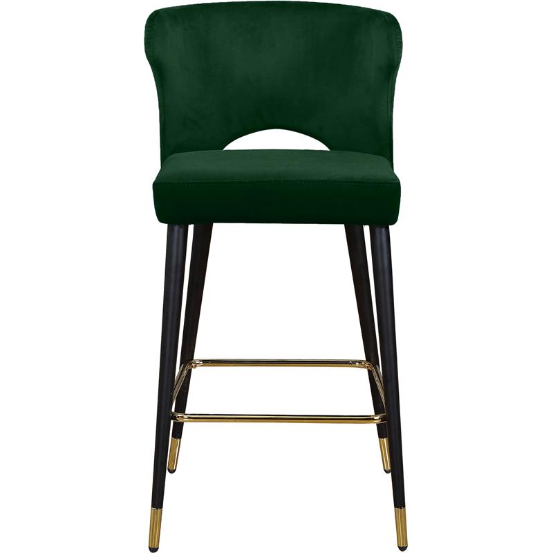 Home Square 2 Piece Upholstered Velvet Bar Stool Set in Green