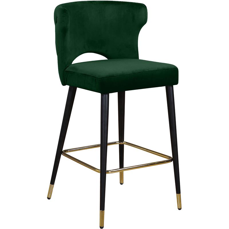 Home Square 2 Piece Upholstered Velvet Bar Stool Set in Green