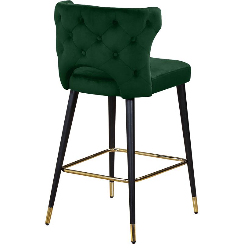 Home Square 2 Piece Upholstered Velvet Bar Stool Set in Green