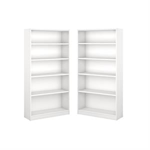 Home Square 5 Shelf Wood Bookcase Set in Pure White (Set of 2)