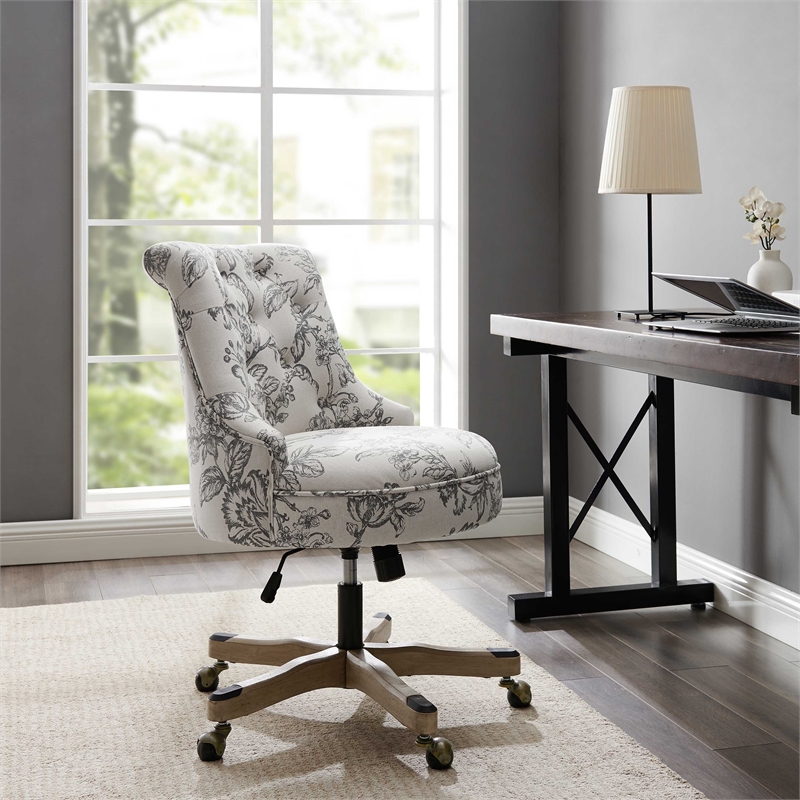 Home Square 2 Piece Sinclair Fabric Office Chair Set in Floral Gray