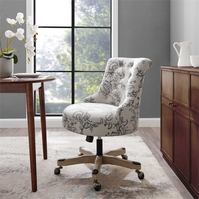 Home Square 2 Piece Sinclair Fabric Office Chair Set in Floral Gray
