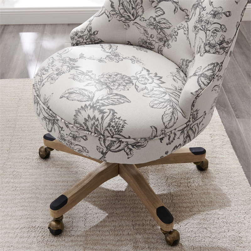 Home Square 2 Piece Sinclair Fabric Office Chair Set in Floral Gray