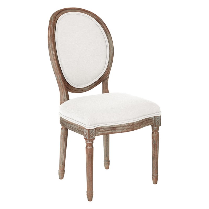 Home Square 2 Piece Brushed Frame Oval Back Linen Chair Set in Beige