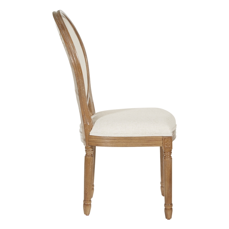 Home Square 2 Piece Brushed Frame Oval Back Linen Chair Set in Beige