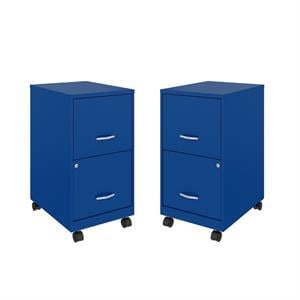 Home Square 2 Drawer Metal Mobile Vertical Filing Cabinet Set in Blue (Set of 2)