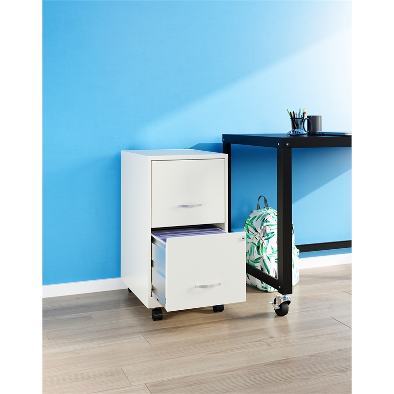 Home Square 2 Drawer Mobile Filing Cabinet Set in Pearl White (Set of 2)