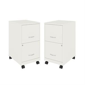 Home Square 2 Drawer Mobile Filing Cabinet Set in Pearl White (Set of 2)
