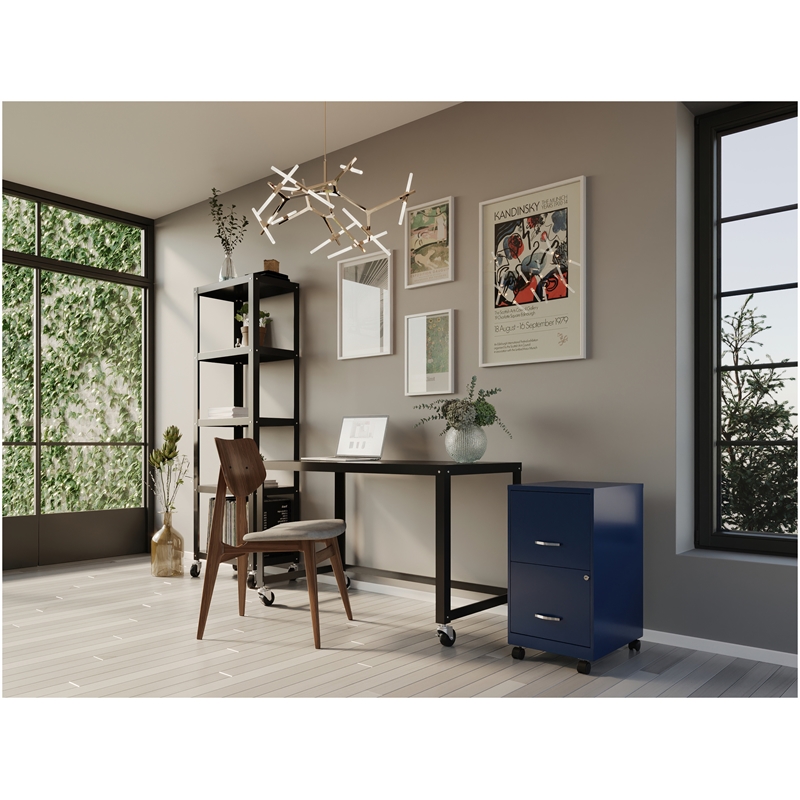 Home Square 2 Drawer Mobile Filing Cabinet Set in Navy (Set of 2)
