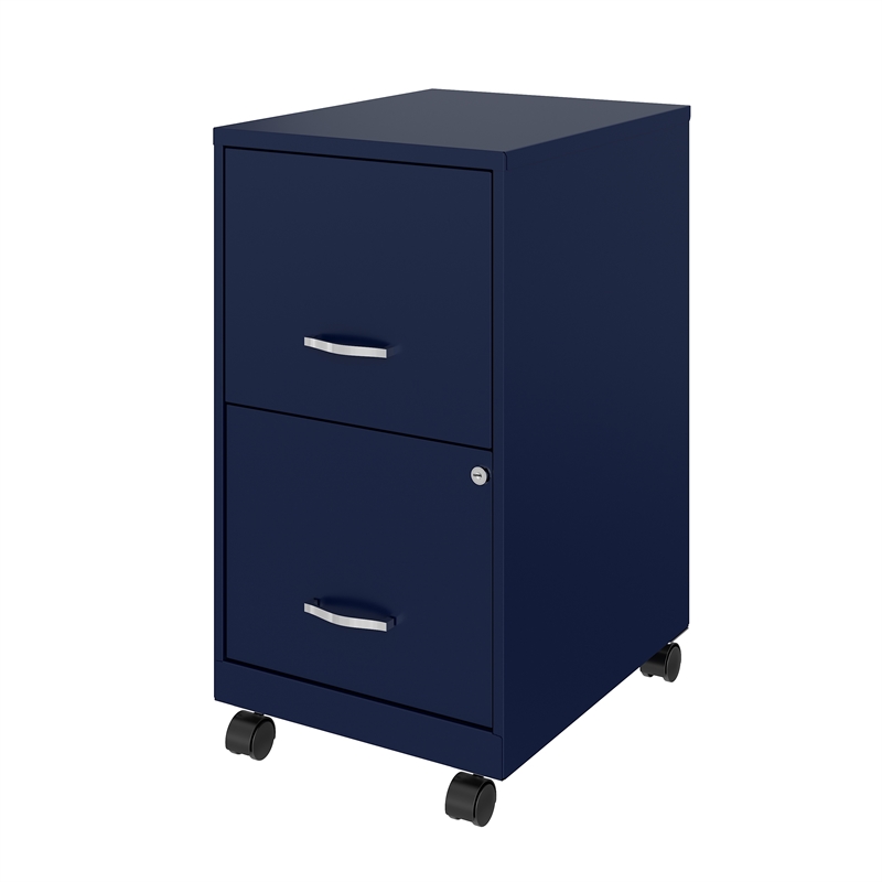 Home Square 2 Drawer Mobile Filing Cabinet Set in Navy (Set of 2)