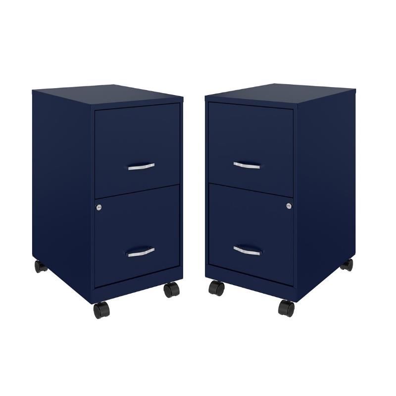 Home Square 2 Drawer Mobile Filing Cabinet Set in Navy (Set of 2)