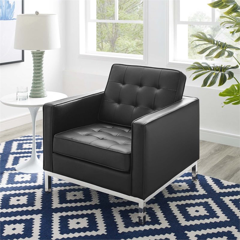 Home Square 2 Piece Faux Leather Upholstered Accent Chair Set in Silver/Black