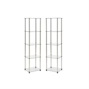 Home Square Four Shelf Glass Tower Bookcase Set in Clear (Set of 2)