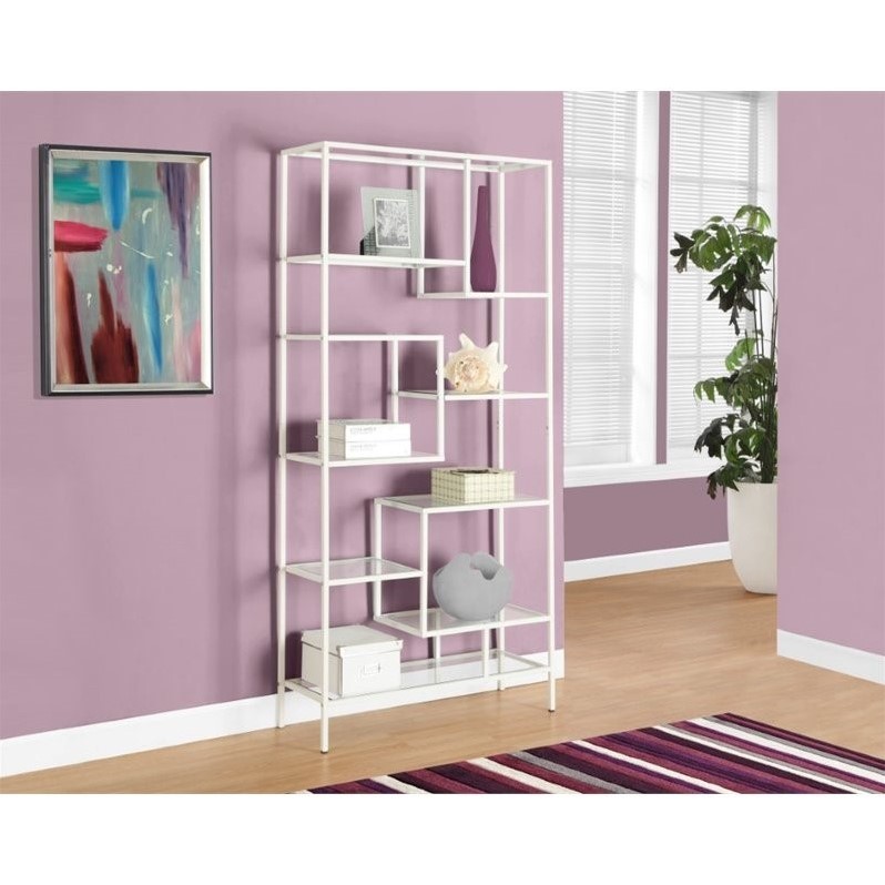 Home Square 2 Piece Modern Metal Bookcase Set in White Finish