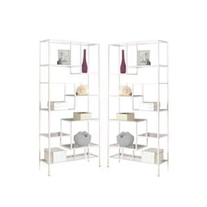 Home Square 2 Piece Modern Metal Bookcase Set in White Finish