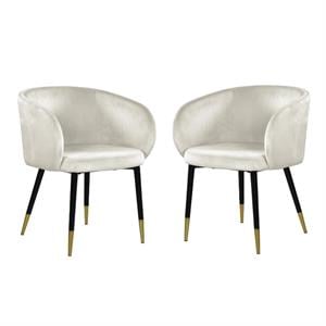 Home Square 2 Piece Upholstery Velvet Dining Chair Set in Cream