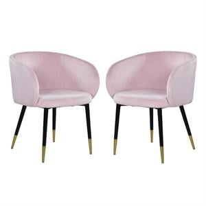 Home Square 2 Piece Upholstery Velvet Dining Chair Set in Pink